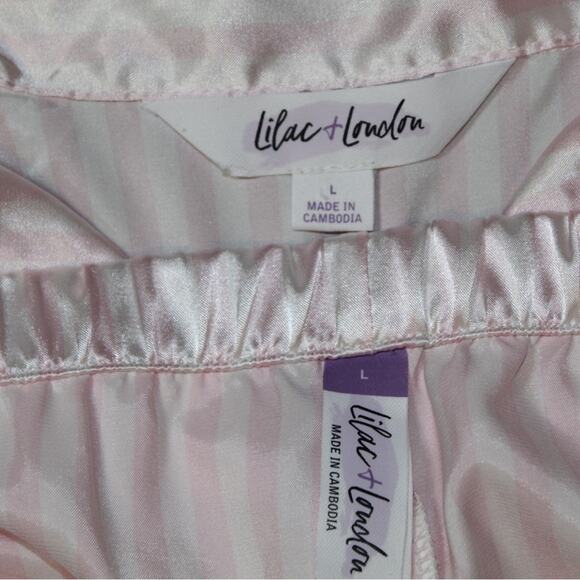Lilac + London Pink Satin Pajama Set Striped Button Down – Women’s L - Picture 2 of 2
